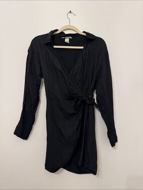 H&M Black Long Sleeve Wrap Dress with Tie Waist
